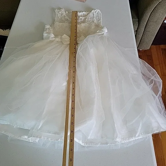 Tahari Girl Tea Length Flower Girl Dress 6X White Embroidered Lace Tulle Wedding - Picture 11 of 14